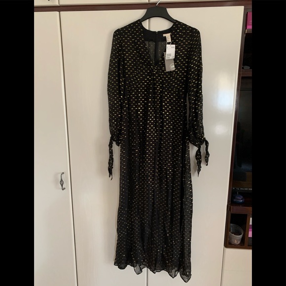 🆕 Silk Chiffon Black Maxi Dress by H&M Size 8 - Picture 4 of 8